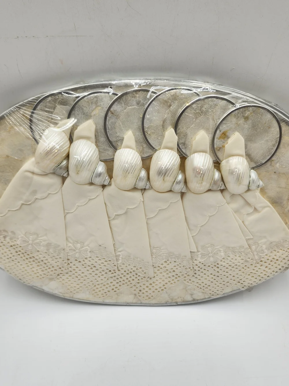 Vintage Mother of Pearl  Shell Placemat Coaster  Napkin Ring Set New Capiz